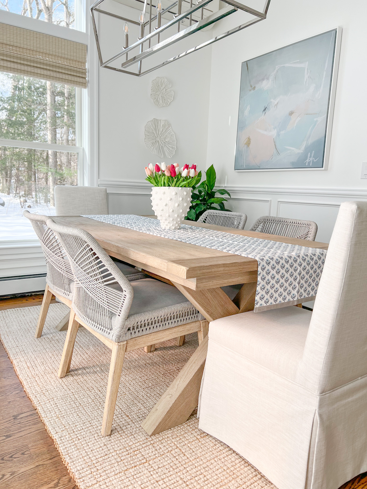 I’m a big fan of switching out my table runner by season. It’s such an easy way to bring in some seasonal colors, and the block print on this @Wayfair table runner is both fresh & cheery! #Wayfair #WayfairPartner
------ 
coastal home decor, coastal decor, coastal style, coastal dining room, dining room ideas, neutral dining room, spring home decor, spring table runners, block print decor, block print table runner, white vases, white planter, white pot, dining table decor, wayfair dining chairs, coastal dining chairs, woven dining chairs, rope chairs, dining room furniture, dining table decor, beach house decor 

 

#LTKHome #LTKSaleAlert #LTKFindsUnder50