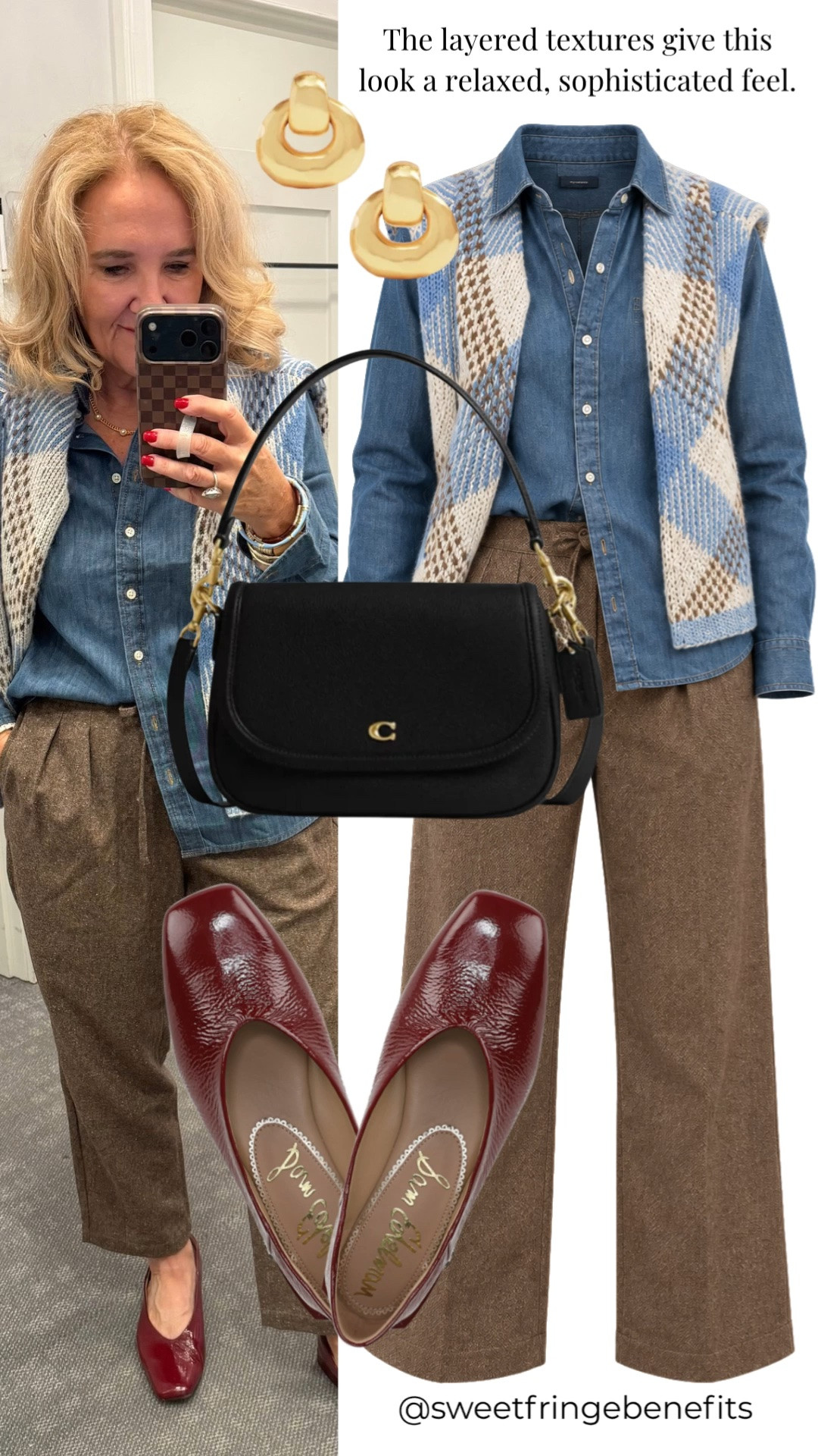 This is one of those layered outfits that just feels right for fall. I’m wearing a medium petite in the denim shirt and pants, with a medium in the sweater, and the burgundy shoes give it a nice little twist.

#LTKootd #LTKTravel #LTKWorkwear