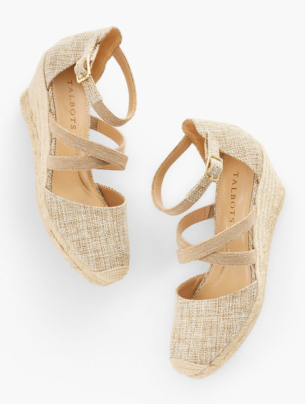 Lyndsay Strappy Linen Espadrille Wedges | Talbots