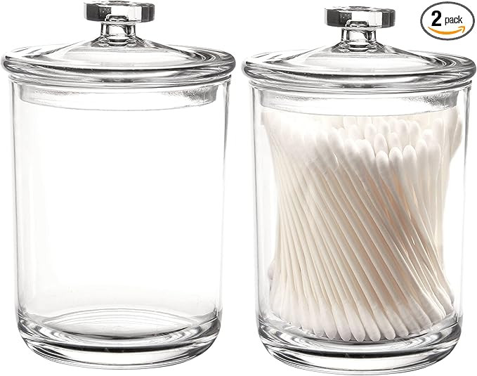 Youngever 2 Pack 8 Ounce Clear Qtip Holders, Plastic Apothecary Jars, Cotton Swab Holders, Bathro... | Amazon (US)