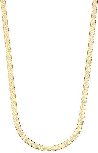 Miabella 18K Gold Over Sterling Silver Italian Solid 4.5mm Flexible Flat Herringbone Chain Neckla... | Amazon (US)