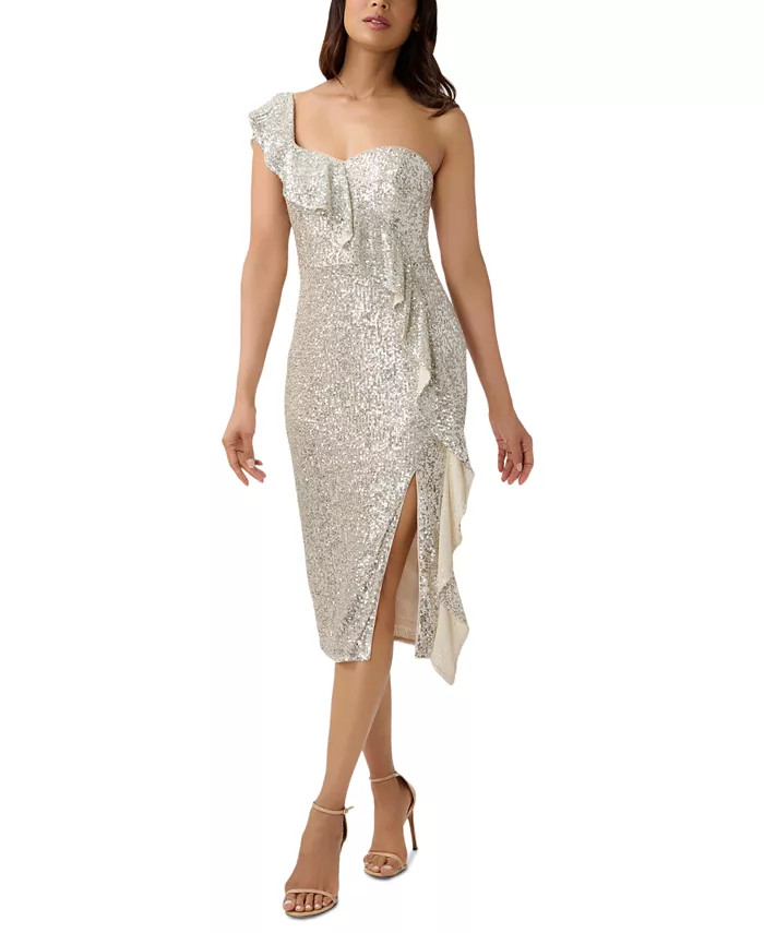 Aidan by Aidan Mattox Women's One-Shoulder Ruffled Sequin Dress & Reviews - Dresses - Women - Mac... | Macys (US)