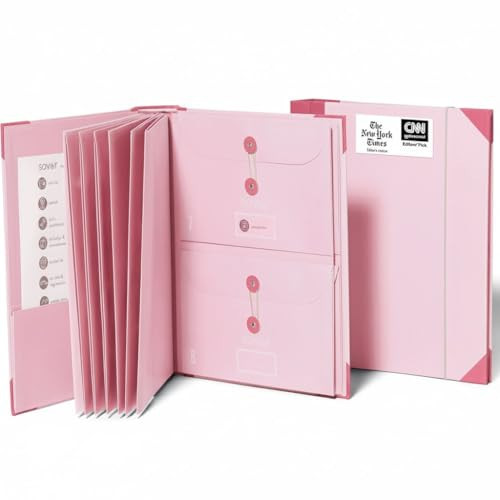 The Folio® Important Document Organizer by Savor | Binder with Guided Labels, Acid-Free File Folder Organizer with 10 Pockets, Document Holder for Home Records, Legal and Medical Papers (Pink) | Amazon (US)