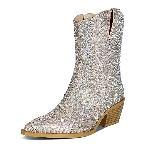 wetkiss Rhinestone Boots for Women Sparkly Boots for Women Rhinestone Cowboy Boots Rhinestone Cowgirl Boots Sparkly Cowgirl Boots Western Boots Glitter Boots Sequin Boots Bling Boots Sparkle Boots | Amazon (US)