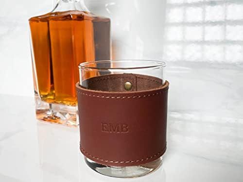 Personalized Leather Rocks Glass Sleeve. Engraved Bar Drinkware. Insulated Whiskey Glass with Lea... | Amazon (US)