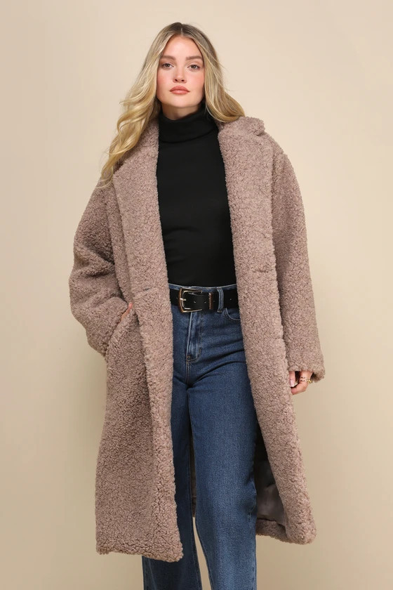 Amazing Comfort Taupe Shearling Long Coat | Lulus