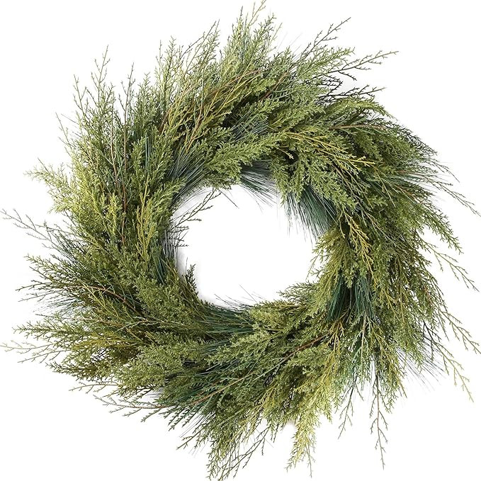 24" Faux Cedar Winter Wreaths for front door, Real-Look Norfolk Pine Needles Christmas Wreath Art... | Amazon (US)