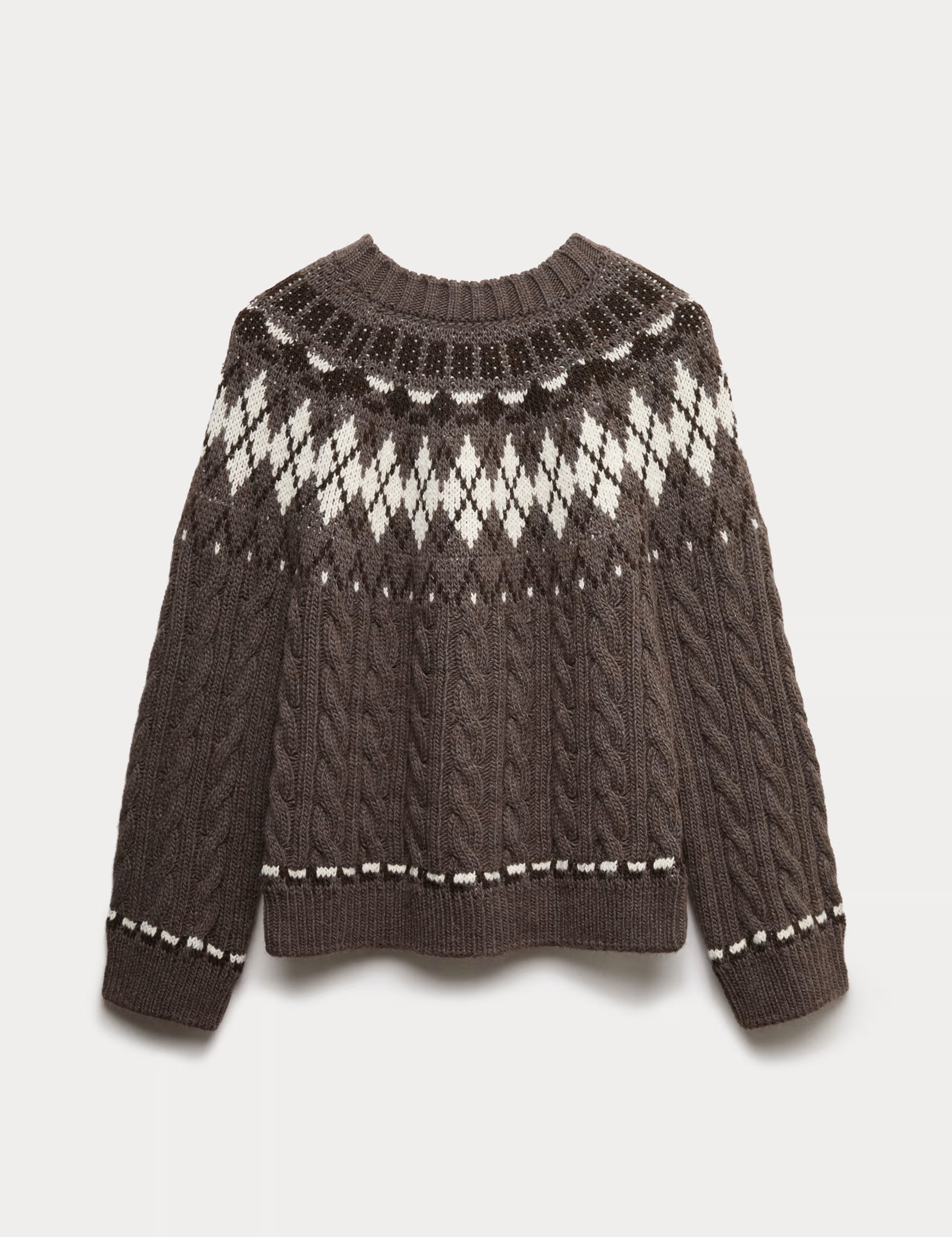 Cable Knit Fair Isle Crew Neck Jumper | Marks & Spencer (UK)