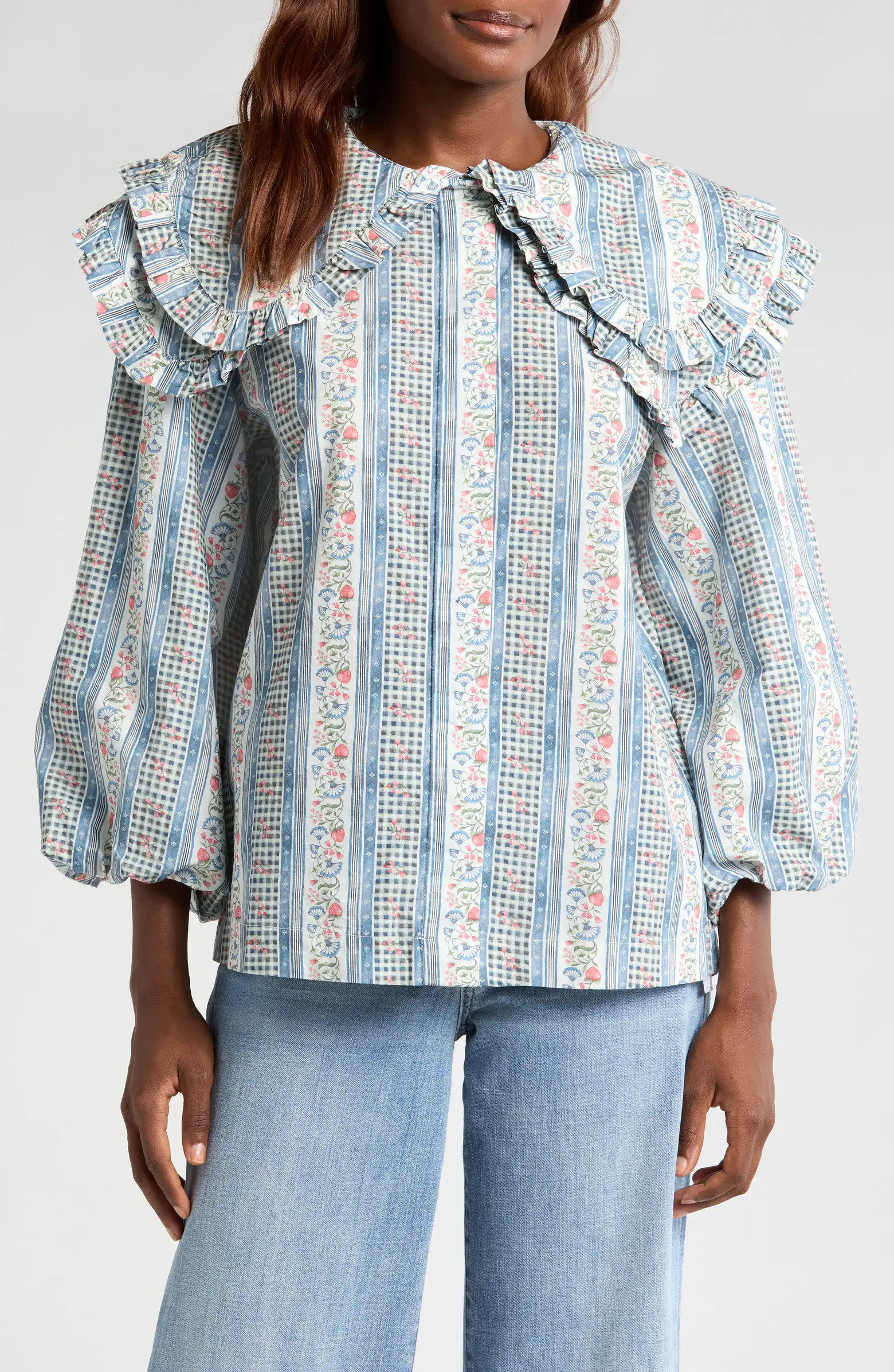 Damson Madder Lois Wallpaper Floral Organic Cotton Top | Nordstrom | Nordstrom