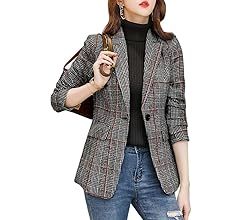 ebossy Women's Notch Lapel 2 Button Boyfriend Blazer Suit Houndstooth Plaid Jacket Coat | Amazon (US)