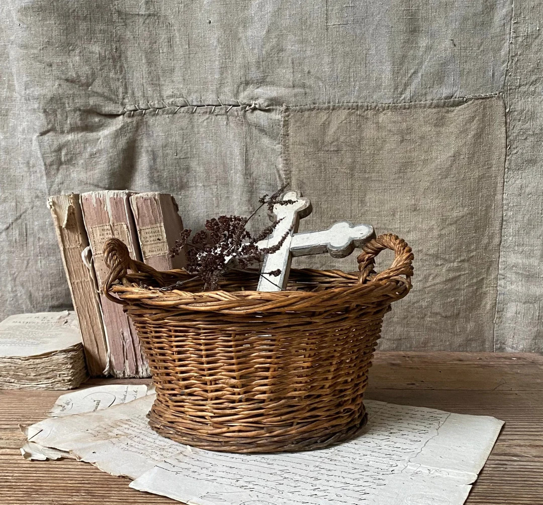 Vintage French Little Wicker Baskets , Handmade, Rustic Basket - Etsy | Etsy (US)