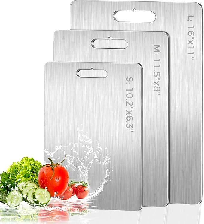 3 Pack Stainless Steel Cutting Board, Upgraded Food-Grade Cutting Boards for Kitchen,Double-Sided... | Amazon (US)