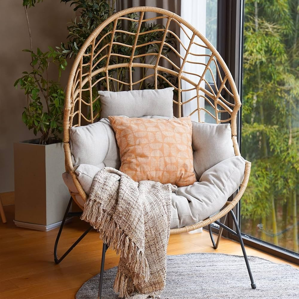 Grand patio Boho Stationary Wicker Egg Chair, Outdoor & Indoor Steel Wicker Nordic Oversized Egg ... | Amazon (US)