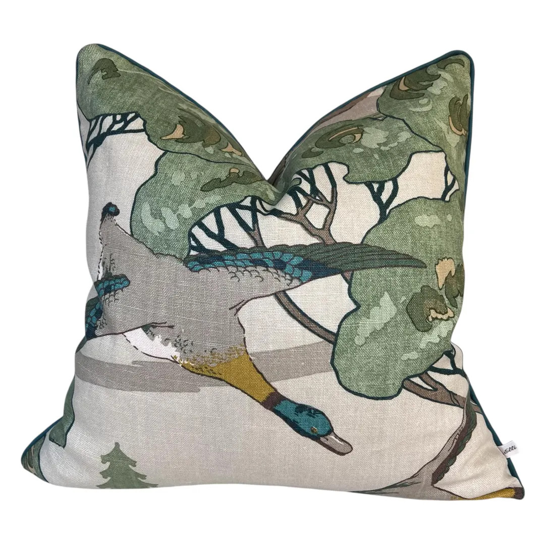Mulberry Flying Ducks Emerald Green Luxury Cushion Pillow Cover | Etsy (US)