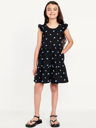 Printed Flutter-Sleeve Tiered Swing Dress for Girls | Old Navy (US)
