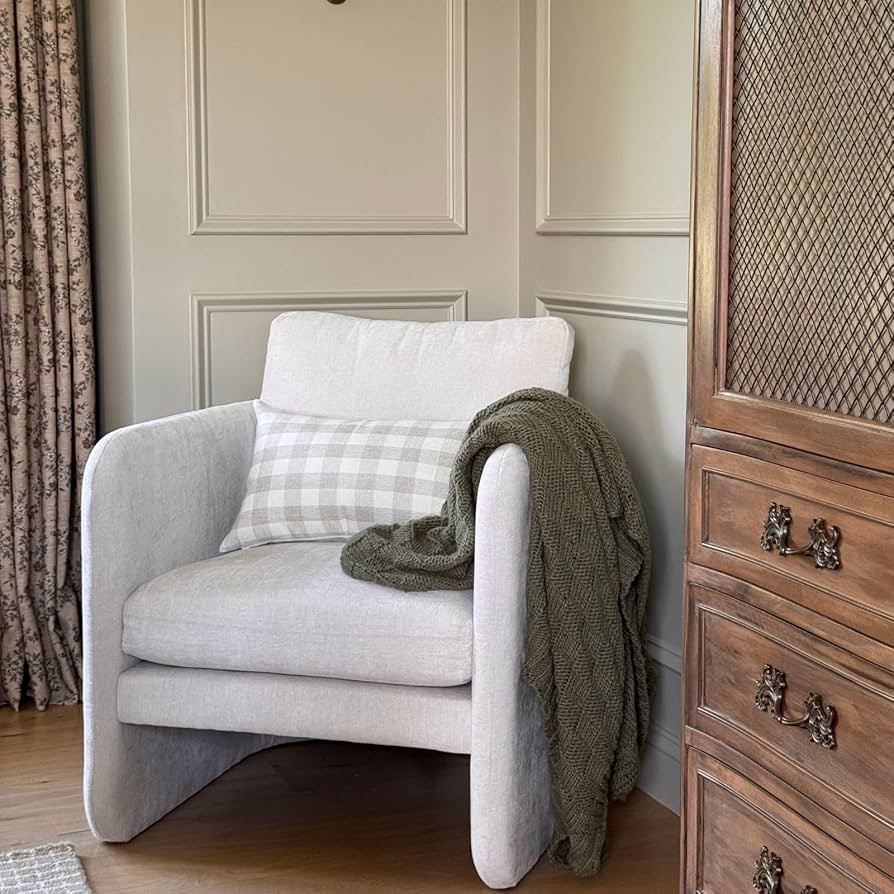 Modern Barrel Accent Chair, Mid-Century Beige Chenille Fabric Armchair for Living Room, Comfy Uph... | Amazon (US)