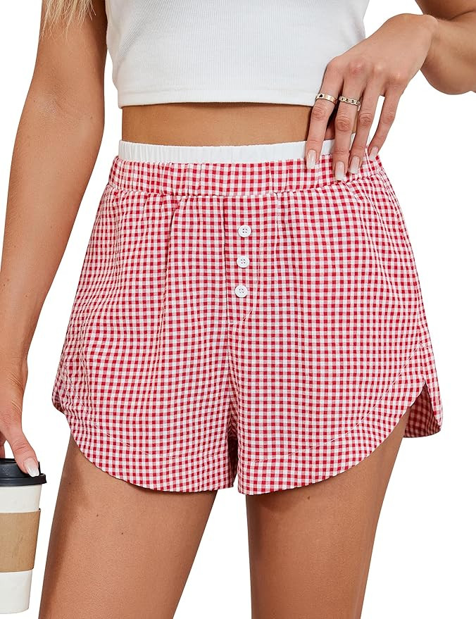 Blooming Jelly Women's Boxer Shorts Pajama Pj High Waisted Gingham Summer Lounge Sleep Bottoms Be... | Amazon (US)