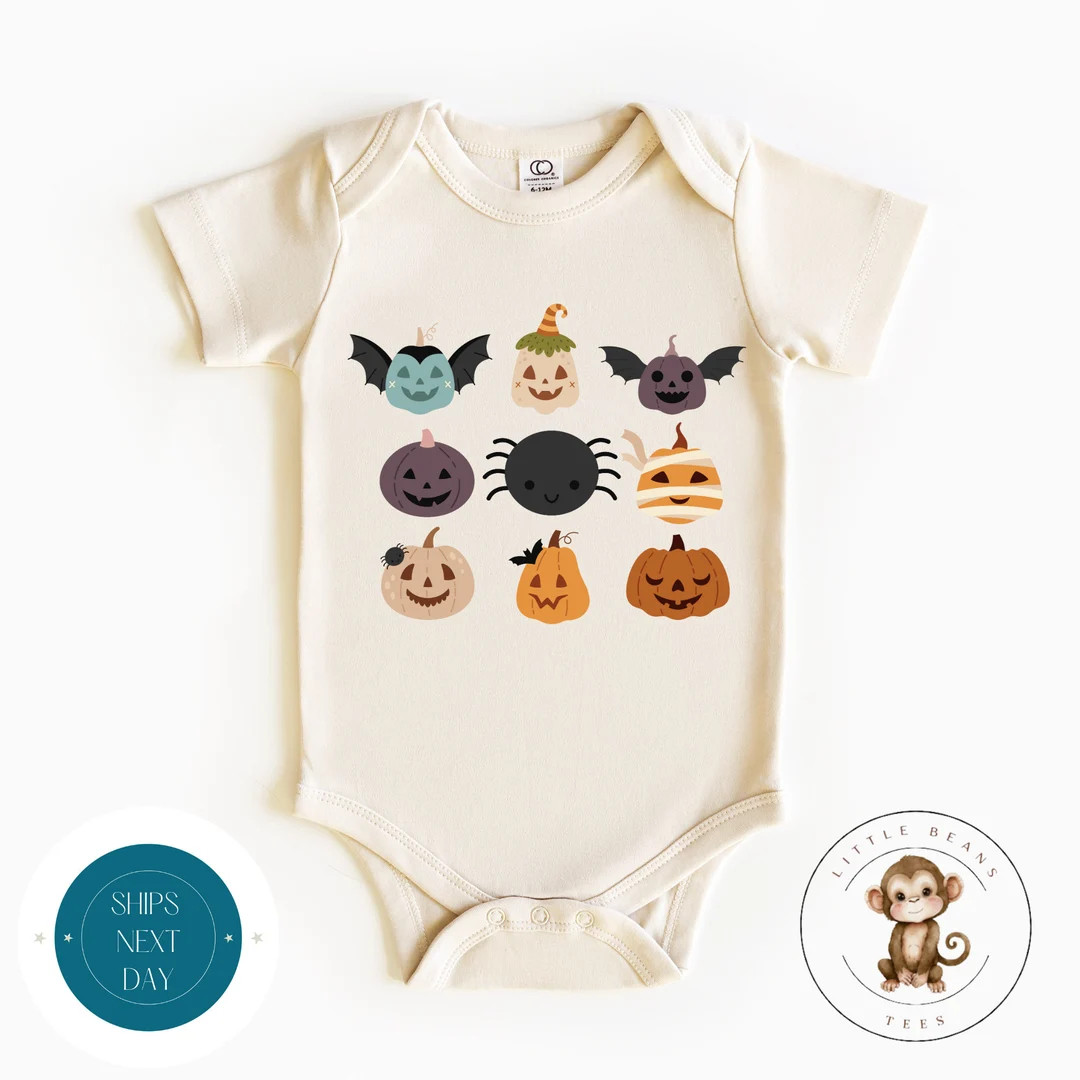 Halloween Grid Baby Onesie® Fall Kids Tshirt Cute Pumpkin Bat Spider Kids Halloween Shirt - Etsy | Etsy (US)