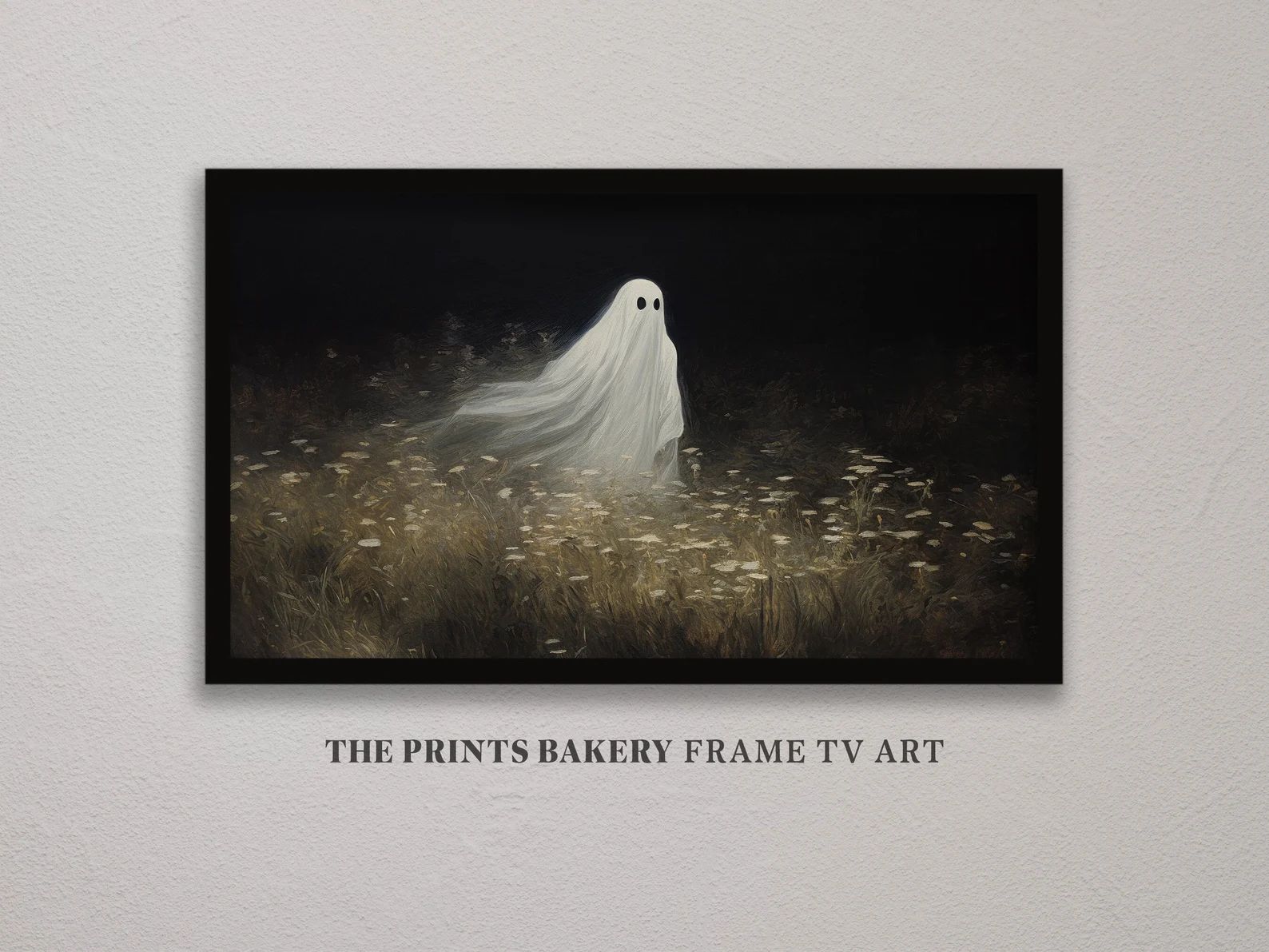 FRAME TV Art Halloween Ghost, Vintage Ghost in Flower Meadow, Muted Neutral Samsung Frame TV Art,... | Etsy (US)