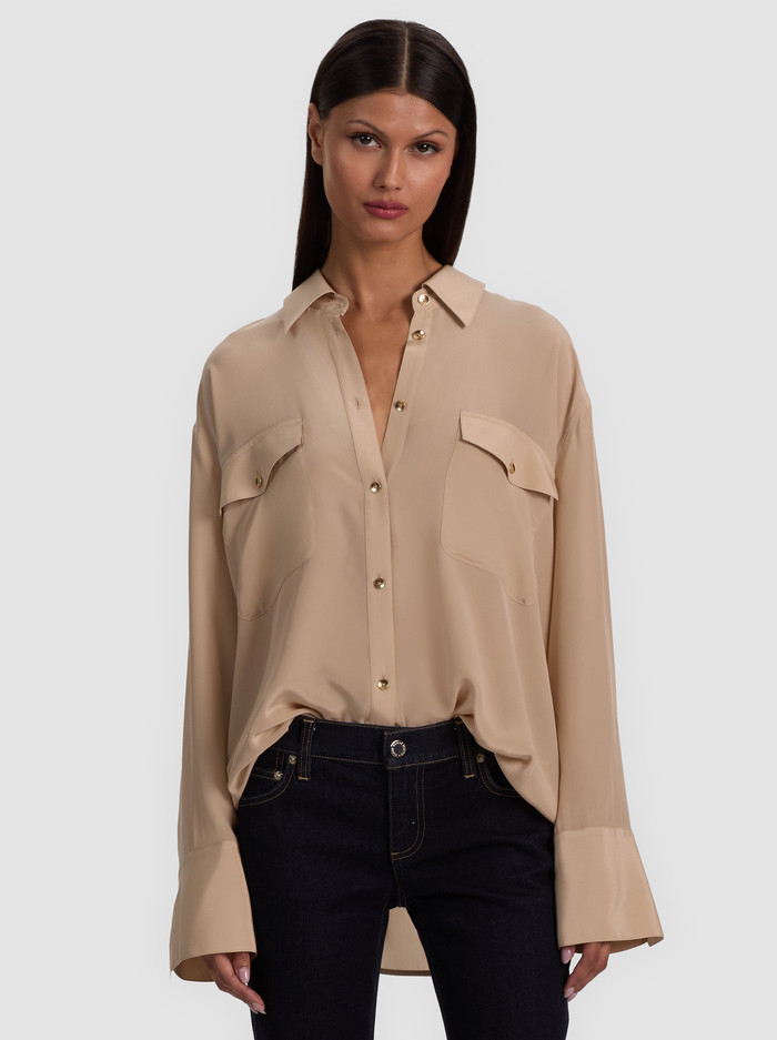 FINELY OVERSIZED SILK BUTTON DOWN | Alice + Olivia