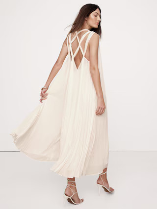 Pleated Georgette Open-Back Long Midi Dress | Banana Republic (US)