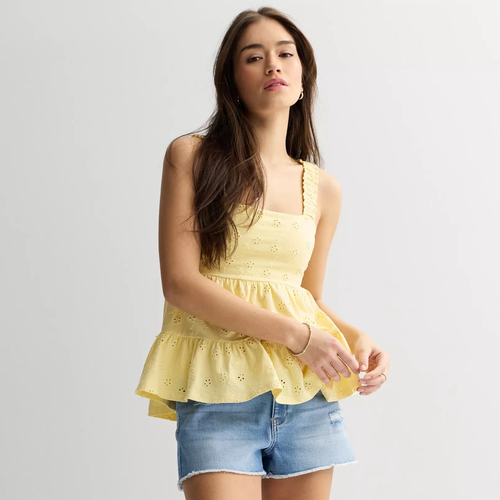 Juniors' SO® Eyelet Tiered Ruffle Tank Top | Kohl's