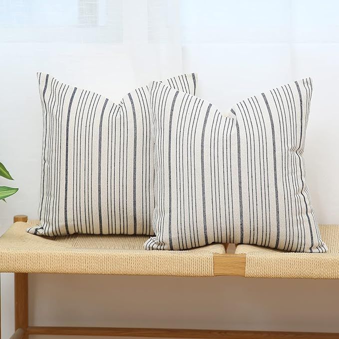 Kiuree Navy Blue and Cream Farmhouse Throw Pillow Covers 20 x 20, Modern Accent Square Decorativ... | Amazon (US)
