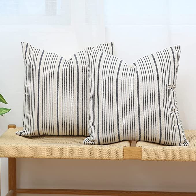 Kiuree Navy Blue and Cream Farmhouse Throw Pillow Covers 20 x 20, Modern Accent Square Decorativ... | Amazon (US)