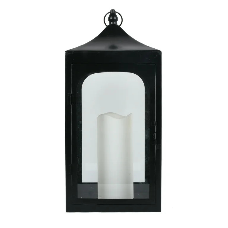 Better Homes & Gardens 21" Battery Operated Outdoor Black Metal and Glass Lantern with Removable ... | Walmart (US)