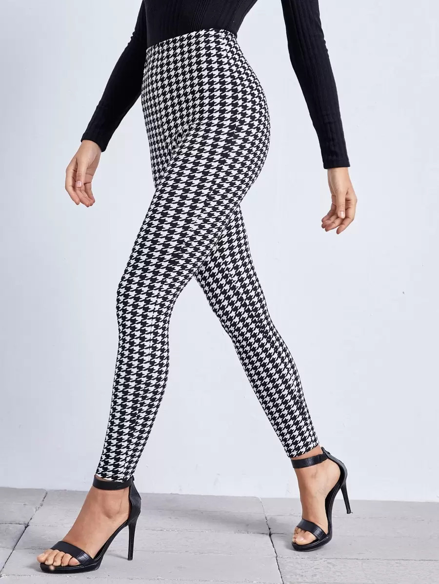 SHEIN Privé High Waist Houndstooth Leggings | SHEIN