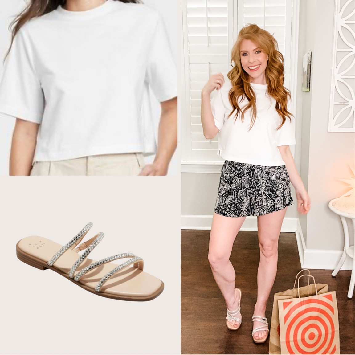 Classic white tee | print linen shorts | chic sandals | all from Target

XS in clothing 
6 in sandals

#LTKunder50 #LTKshoecrush