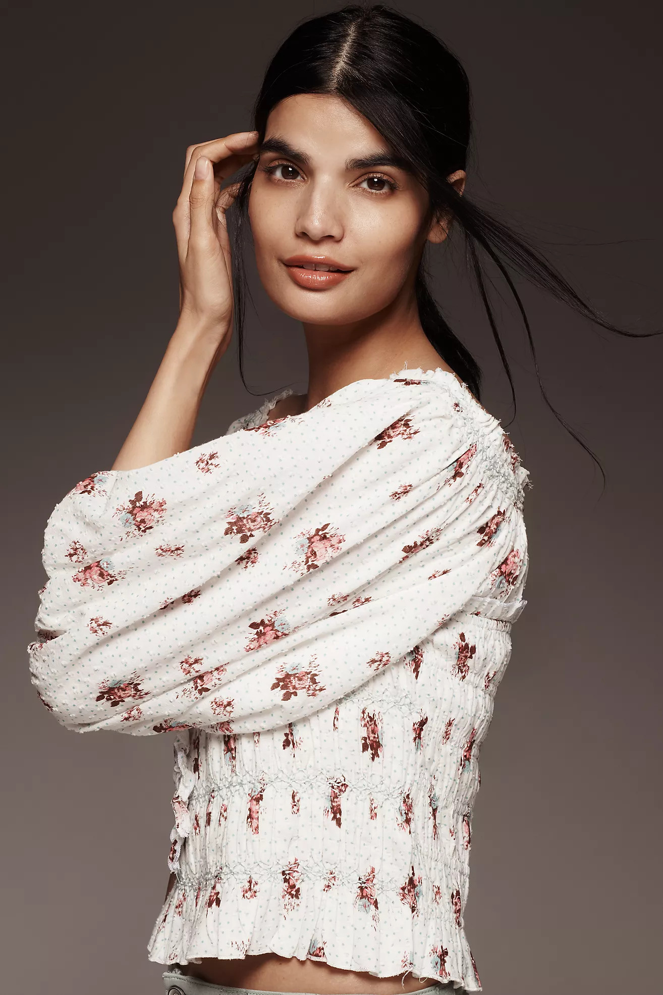 By Anthropologie Puff-Sleeve Smocked Floral Print Blouse | Anthropologie (US)