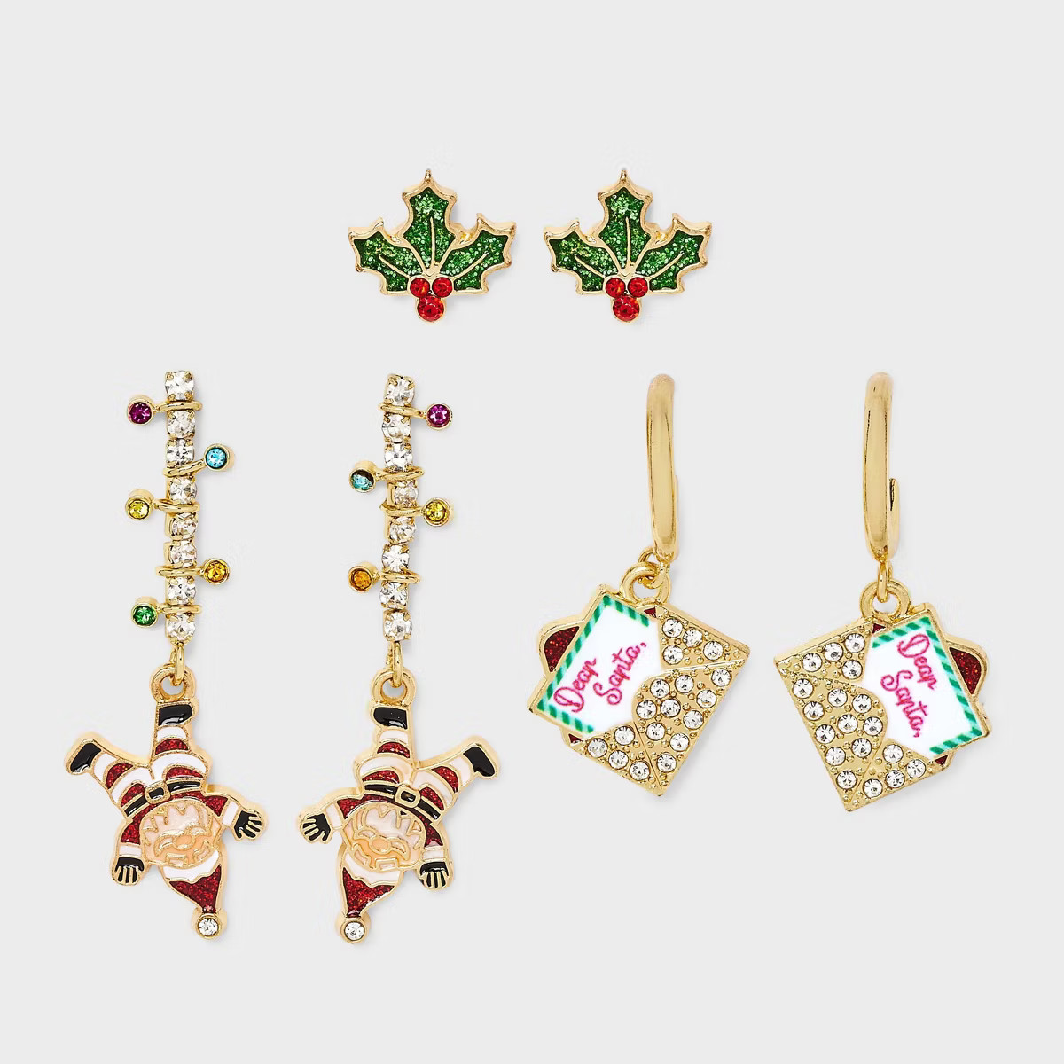 SUGARFIX by BaubleBar Evergreen Crush Earring Set 3pc - Green/Red/Gold | Target