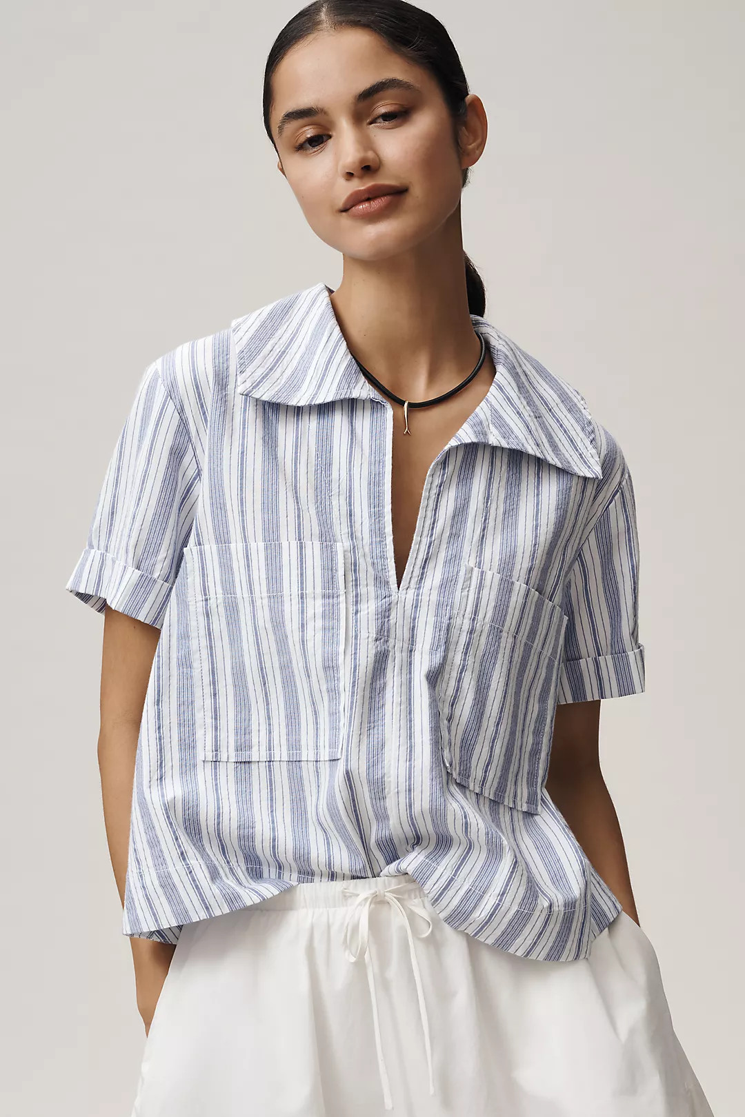 Maeve Short-Sleeve Swing Buttondown Top | Anthropologie (US)
