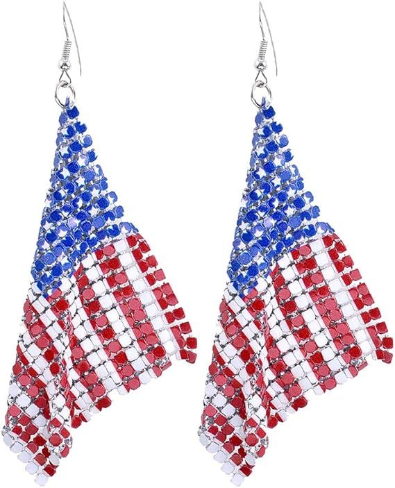 American Flag Earrings for Women Patriotic Independence Day 4th of July Drop Dangle Earrings Hook... | Amazon (US)