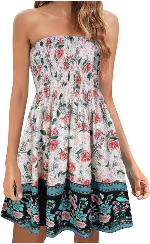 Summer Dresses for Women 2024 Boho Floral Graphic Print Summer Dresses Trendy Tiered Vintage Sund... | Amazon (US)