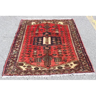 One-of-a-Kind Briyanna Hand-Knotted 1990s Red 3'5" x 4'10" Wool Area Rug | Wayfair North America