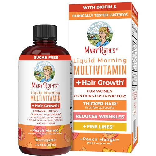 MaryRuth Organics Liquid Multivitamin Lustriva® Hair Growth for Women| Biotin 10000mcg | Vitamin D, B |Clinically Tested for Thicker Hair, Wrinkles, Fine Lines, Skin Care| Ages 18 | 15.22 Fl Oz | Amazon (US)