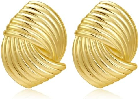 Chunky Earrings Trendy Vintage Shell Geometric Stud Statement Earrings Hypoallergenic Dupes Jewel... | Amazon (US)