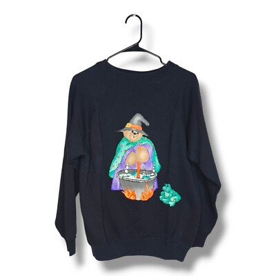 Vintage Hanes Halloween Black Sweatshirt Witch Bear Frog Graphic Sz XL | eBay US