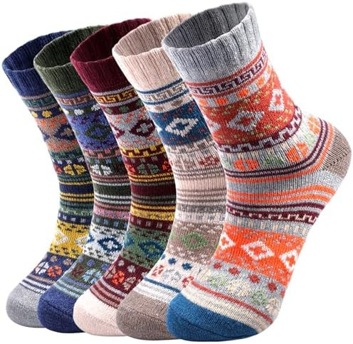 5 Pairs Wool Socks - Wool Socks for Women, Cozy Crew Socks, Warm Winter Socks for Women, Womens V... | Amazon (US)