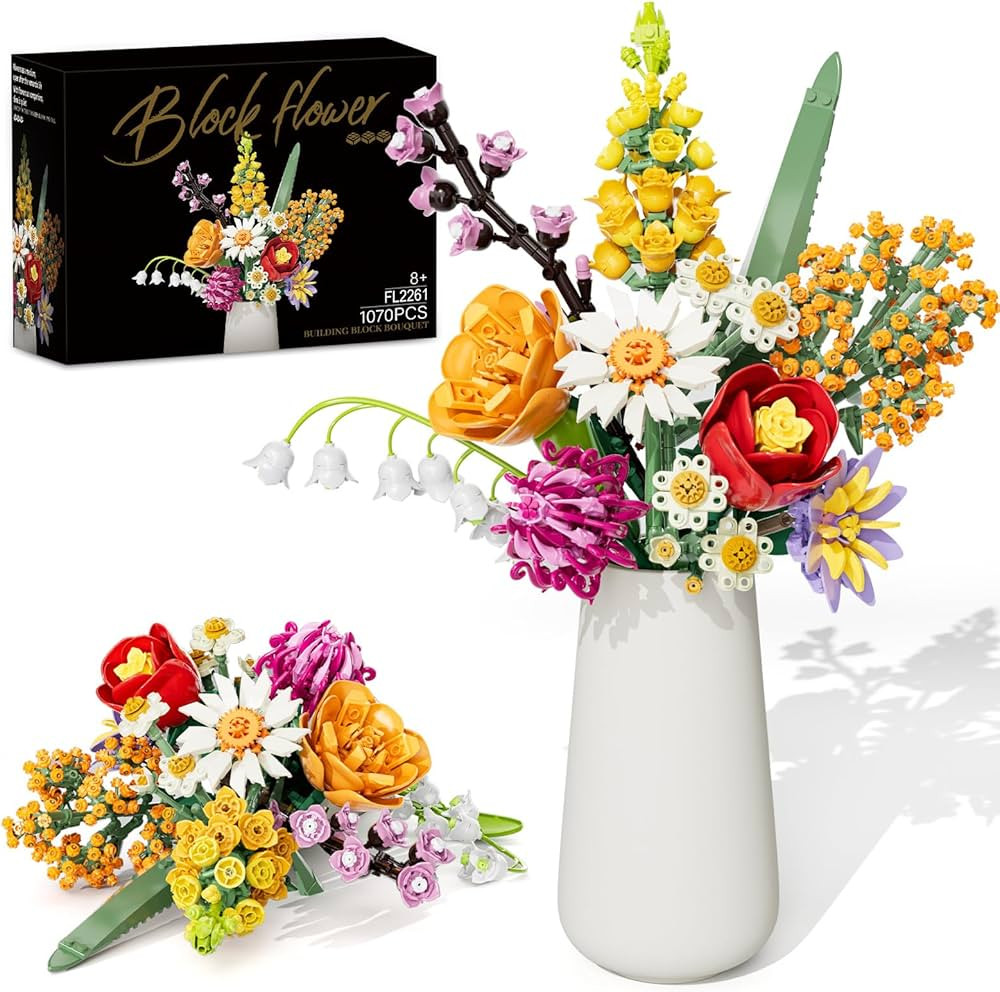 Flowers Bouquet Building Set, 1070PCS Wildflower Botanical Collection, Artificial Plant Flower Ki... | Amazon (US)