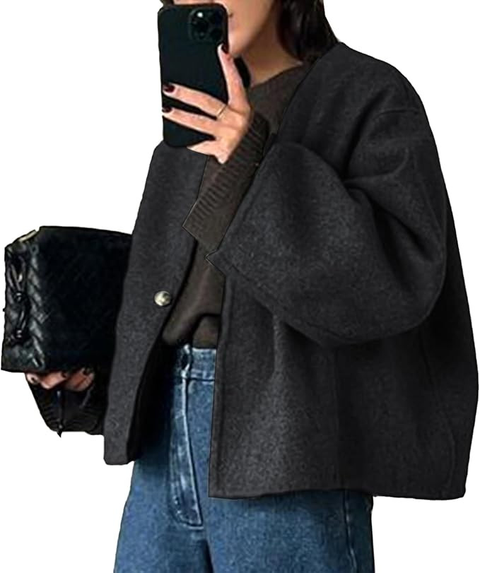 HOTIAN Women Cropped Wool Blend Coats Long Sleeve Coat Jacket Peacoat Fall Winter Outwear Overcoa... | Amazon (US)