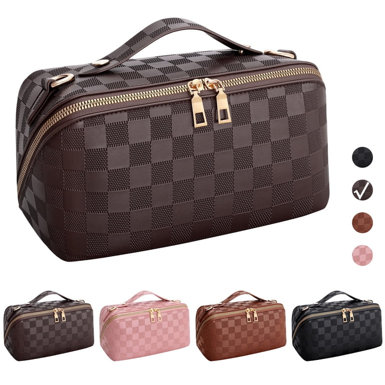 SUOSDEY 2 in 1 Crossbody Makeup Bag,Travel Luxury Leather Cosmetic Bag Organizer Set(Black,Checke... | Walmart (US)