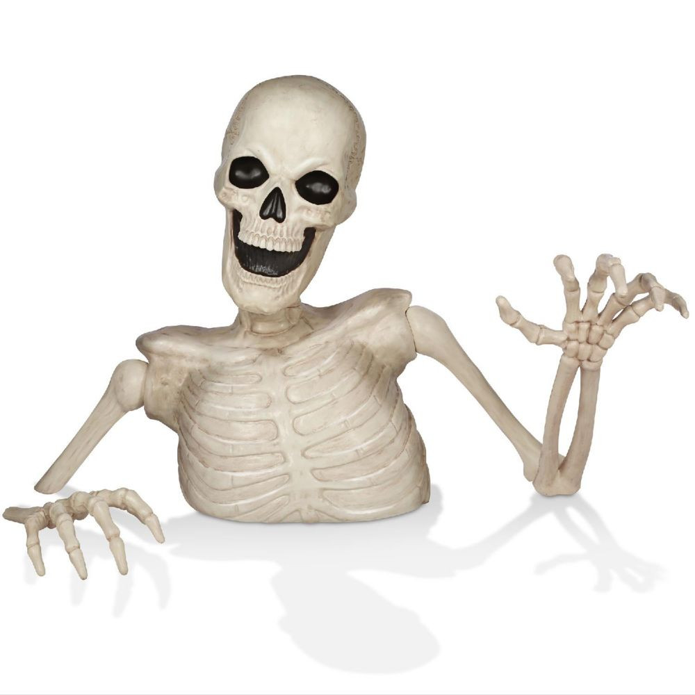 BOO BOX Halloween 48"" Groundbreaking Skeleton - Scary Outdoor Halloween Yard Decorations White | Oriental Trading Company