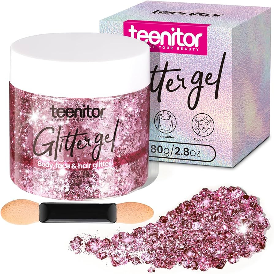 Teenitor Pink Body Glitter, Chunky Face Glitter, Hair Glitter Gel, 80g/2.8oz Pink Festival Cheer ... | Amazon (US)