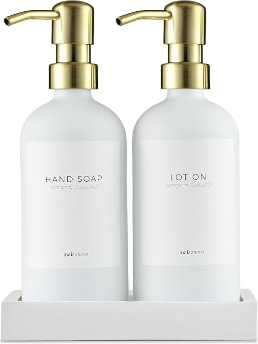 MaisoNovo Soap Dispenser 3-Piece Set | 16.9oz White Bottles with Gold Stainless Steel Pump Core | Amazon (US)