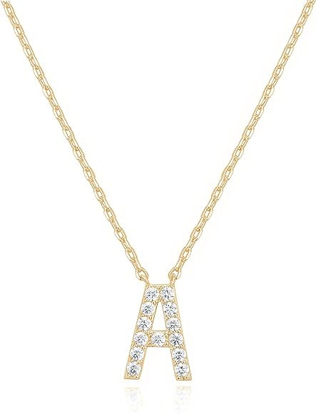 PAVOI 14K White Gold Plated Cubic Zirconia Initial Necklace | Letter Dainty Necklaces for Women | Amazon (US)