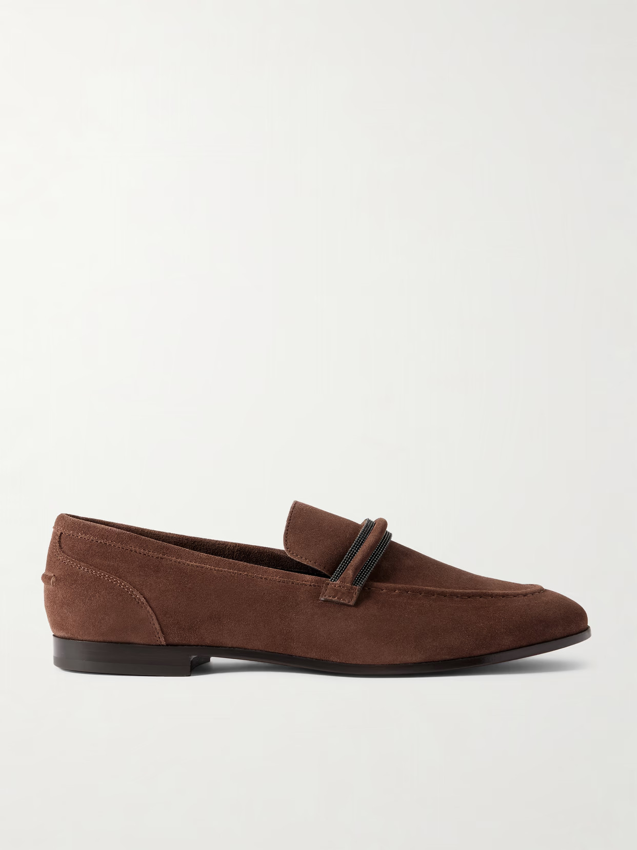 Brunello Cucinelli - Bead-embellished Suede Loafers - Burgundy | NET-A-PORTER (US)