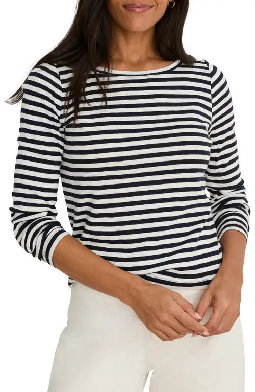 NZT by NIC+ZOE Cape Stripe Rib Cotton Blend Boat Neck T-Shirt in Indigo Multi at Nordstrom, Size Large | Nordstrom